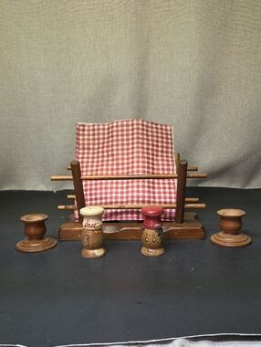 Vtg CORNWALL WOOD PRODUCTS Spindle Napkin/Letter Holder, S&P, Candle Holders